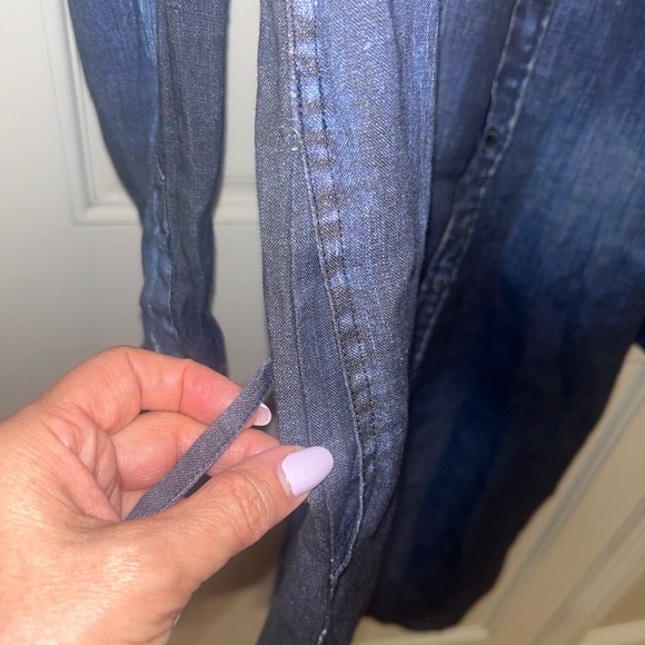 Elemente Clemente 100% European Linen Karaby Denim Effect Midi Dress with Tie - Picture 7 of 9